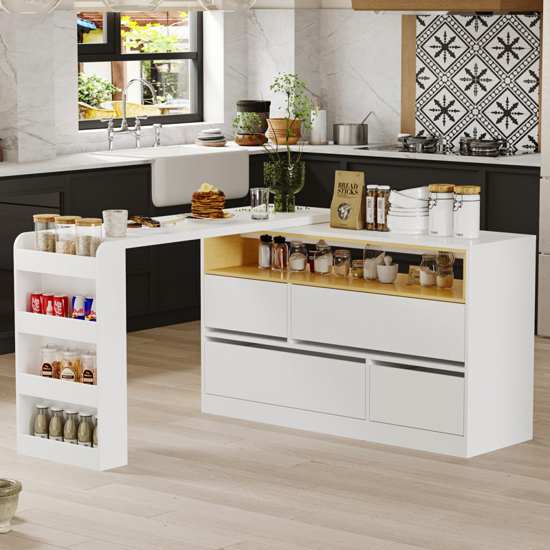 Ebern Designs Kitchen Island With Movable Dining Table And Strong ...